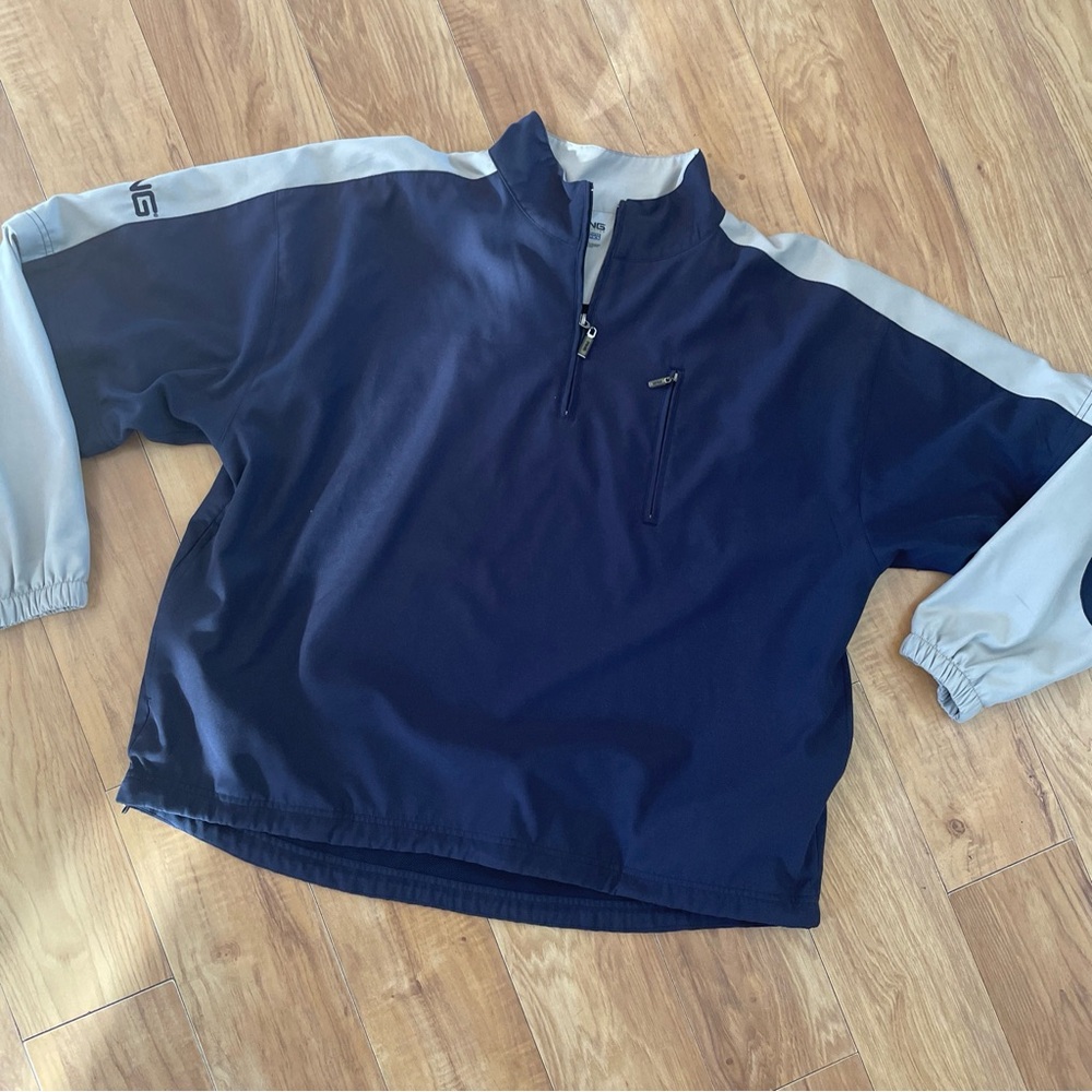 Navy PING Performance Dynamics Mens Large 1/4 Zip Golf Jacket Removable Sleeves